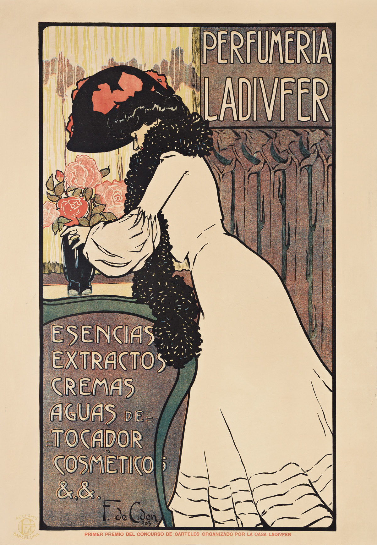 FRANCISCO DE CIDÓN NAVARRO (1871-1943).  PERFUMERIA LADIVFER. 1903. 51x35 inches, 127x89 cm. Font, Barcelona.